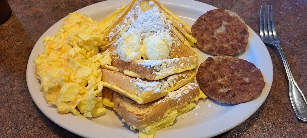 Scrambled Eggs & Cheese with French Toast & Sausage Patties